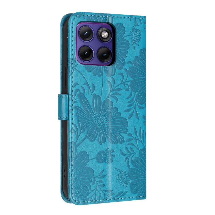 For Motorola Edge 70 Fusion 5G Sunflower Embossed Vegan Leather Phone Case with Small Black Rope