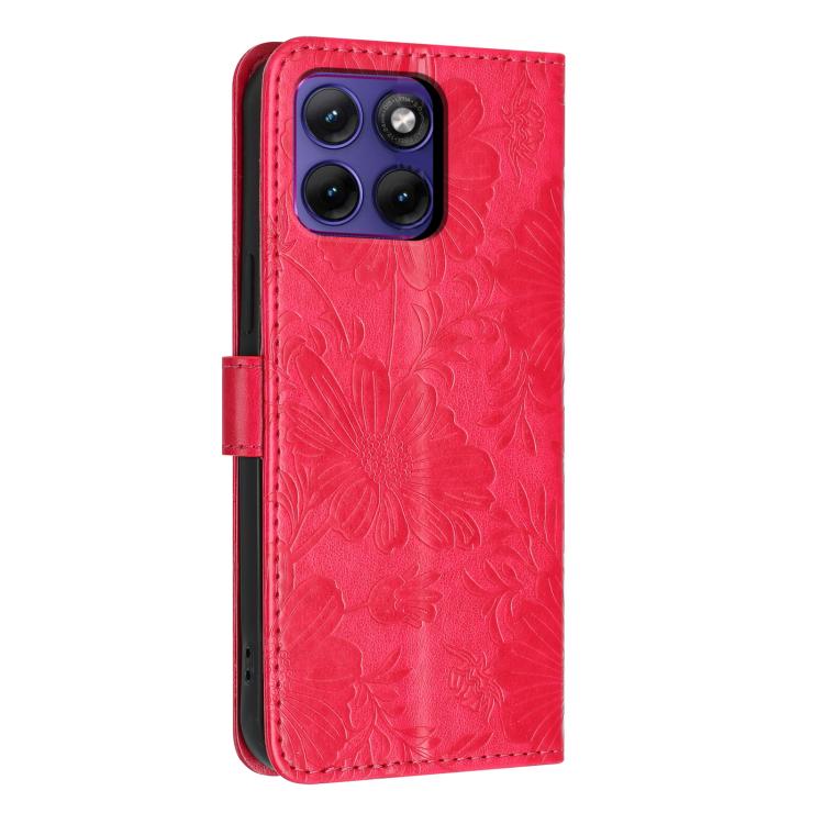 For Motorola Edge 70 Fusion 5G Sunflower Embossed Vegan Leather Phone Case with Small Black Rope