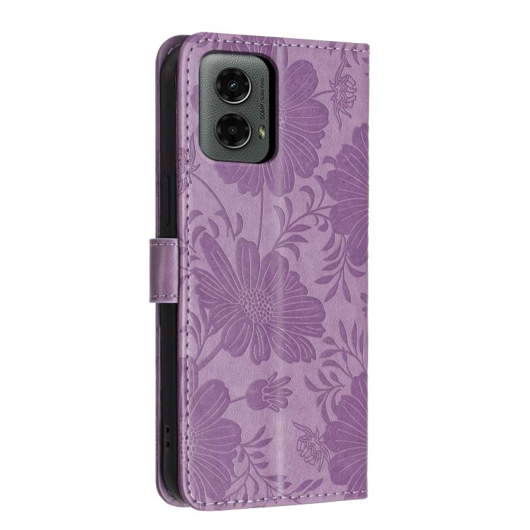 For Motorola Moto G 5G 2024 Sunflower Embossed Vegan Leather Phone Case with Small Black Rope