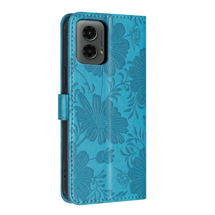 For Motorola Moto G 5G 2024 Sunflower Embossed Vegan Leather Phone Case with Small Black Rope