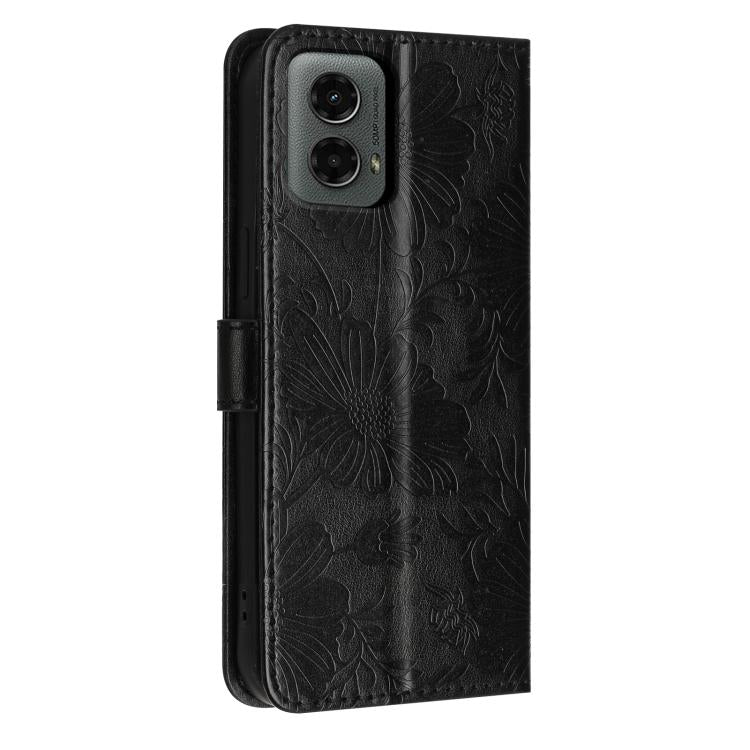For Motorola Moto G 5G 2024 Sunflower Embossed Vegan Leather Phone Case with Small Black Rope