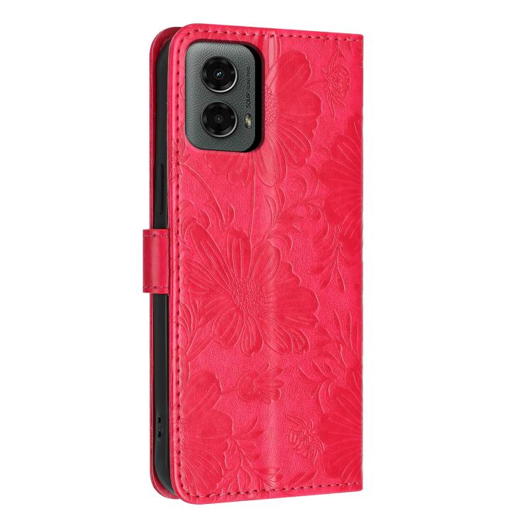 For Motorola Moto G 5G 2024 Sunflower Embossed Vegan Leather Phone Case with Small Black Rope