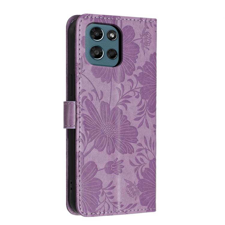 For Motorola Moto G Play 5G 2026 Sunflower Embossed Vegan Leather Phone Case with Small Black Rope