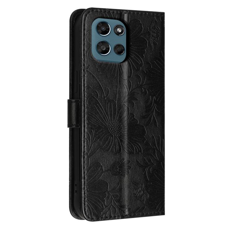 For Motorola Moto G Play 5G 2026 Sunflower Embossed Vegan Leather Phone Case with Small Black Rope