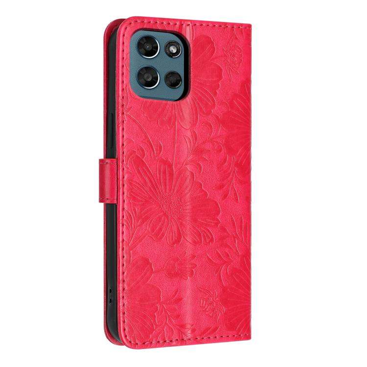 For Motorola Moto G Play 5G 2026 Sunflower Embossed Vegan Leather Phone Case with Small Black Rope