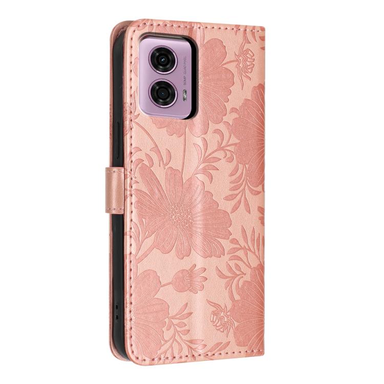 For Motorola Moto G04 / G24 Sunflower Embossed Vegan Leather Phone Case with Small Black Rope