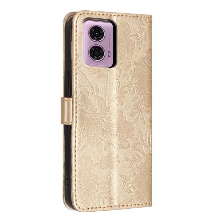 For Motorola Moto G04 / G24 Sunflower Embossed Vegan Leather Phone Case with Small Black Rope