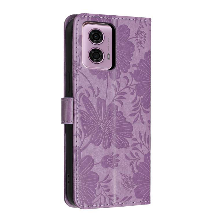 For Motorola Moto G04 / G24 Sunflower Embossed Vegan Leather Phone Case with Small Black Rope