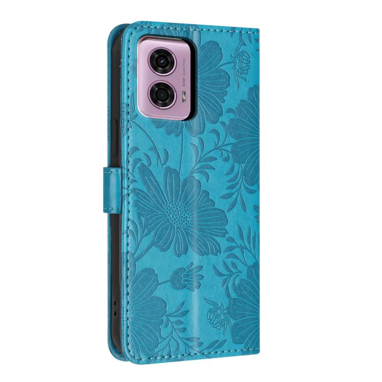For Motorola Moto G04 / G24 Sunflower Embossed Vegan Leather Phone Case with Small Black Rope