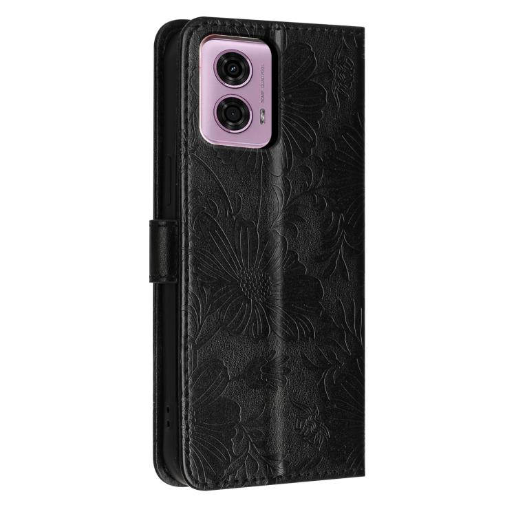 For Motorola Moto G04 / G24 Sunflower Embossed Vegan Leather Phone Case with Small Black Rope