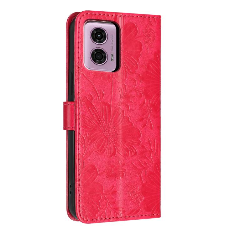For Motorola Moto G04 / G24 Sunflower Embossed Vegan Leather Phone Case with Small Black Rope
