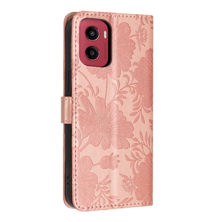 For Motorola Moto G05 Sunflower Embossed Vegan Leather Phone Case with Small Black Rope