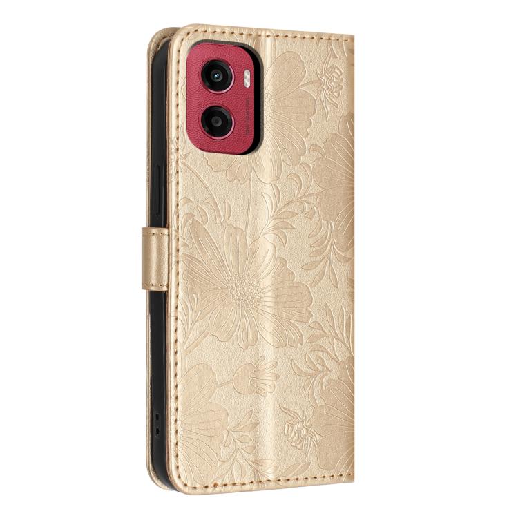 For Motorola Moto G05 Sunflower Embossed Vegan Leather Phone Case with Small Black Rope