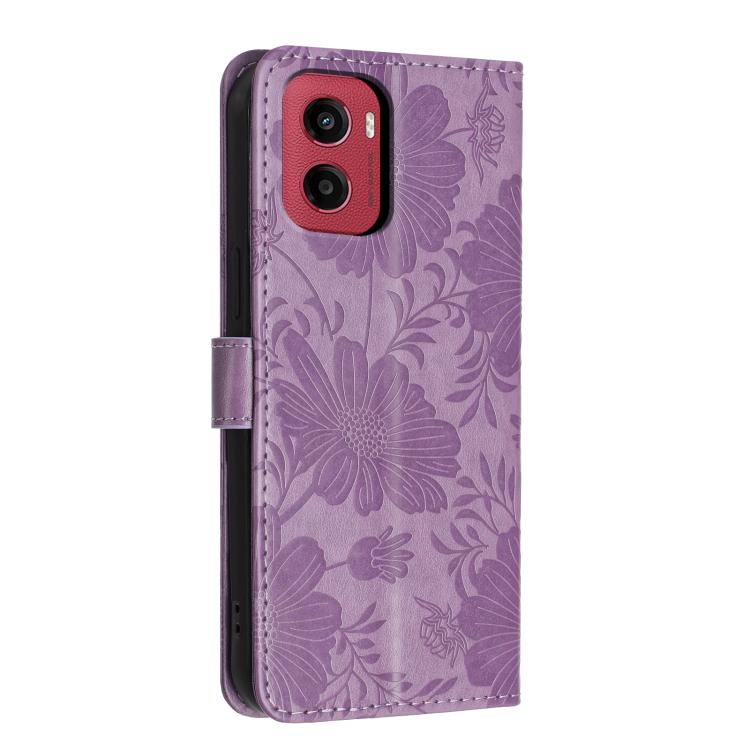 For Motorola Moto G05 Sunflower Embossed Vegan Leather Phone Case with Small Black Rope