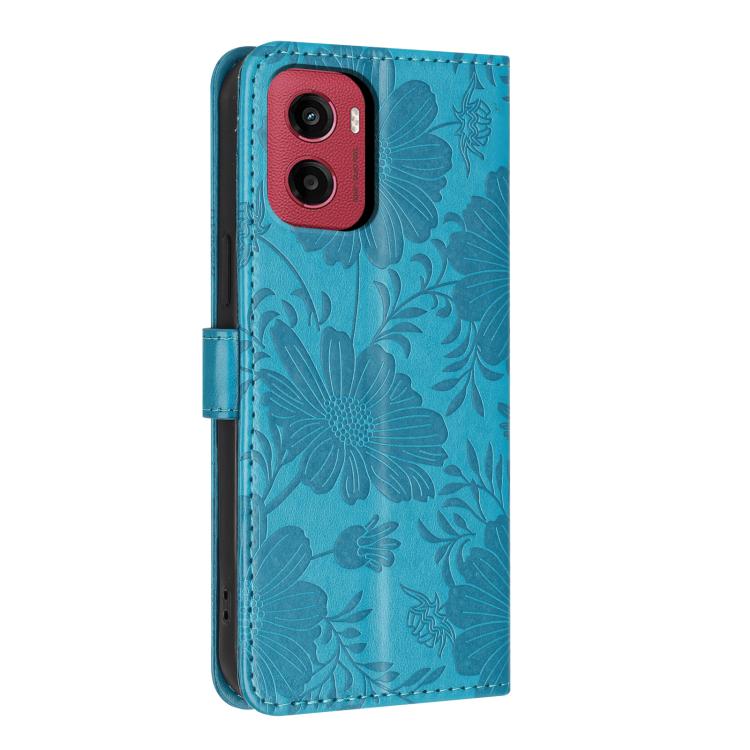 For Motorola Moto G05 Sunflower Embossed Vegan Leather Phone Case with Small Black Rope