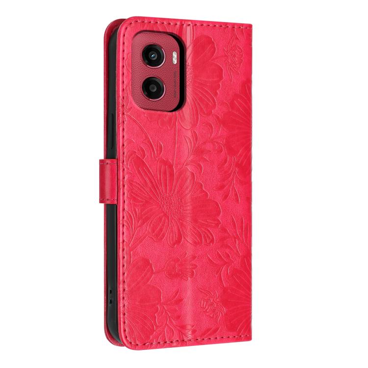 For Motorola Moto G05 Sunflower Embossed Vegan Leather Phone Case with Small Black Rope