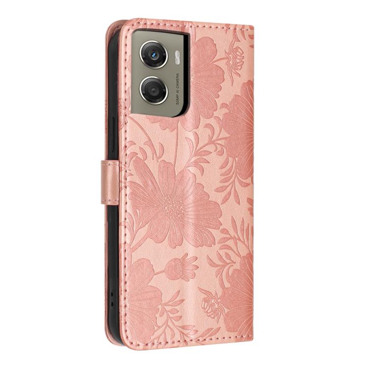For Motorola Moto G06 / G06 Power 4G Sunflower Embossed Vegan Leather Phone Case with Small Black Rope