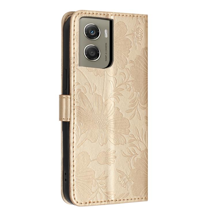 For Motorola Moto G06 / G06 Power 4G Sunflower Embossed Vegan Leather Phone Case with Small Black Rope