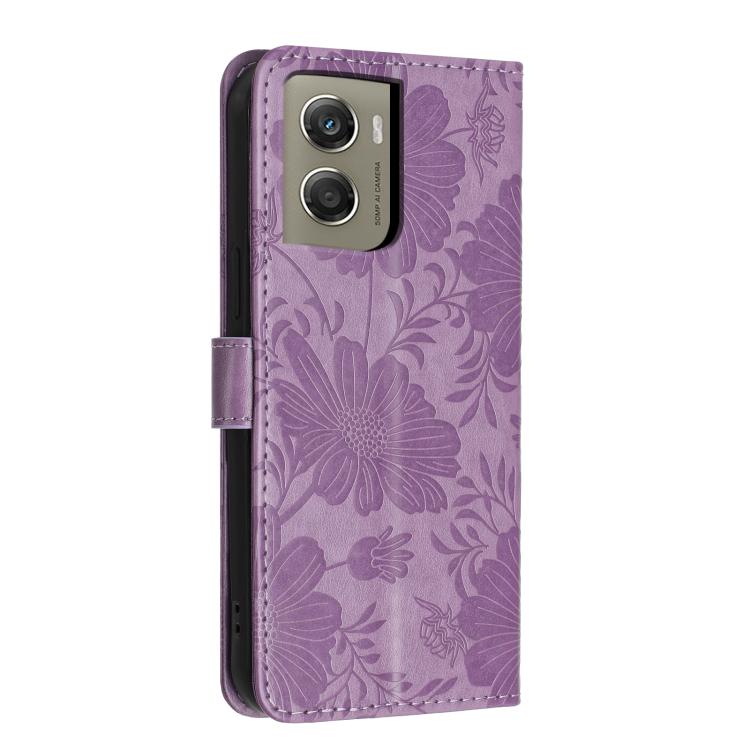 For Motorola Moto G06 / G06 Power 4G Sunflower Embossed Vegan Leather Phone Case with Small Black Rope