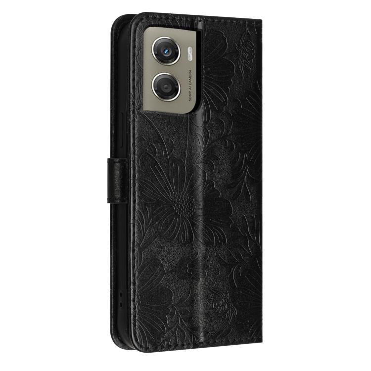 For Motorola Moto G06 / G06 Power 4G Sunflower Embossed Vegan Leather Phone Case with Small Black Rope