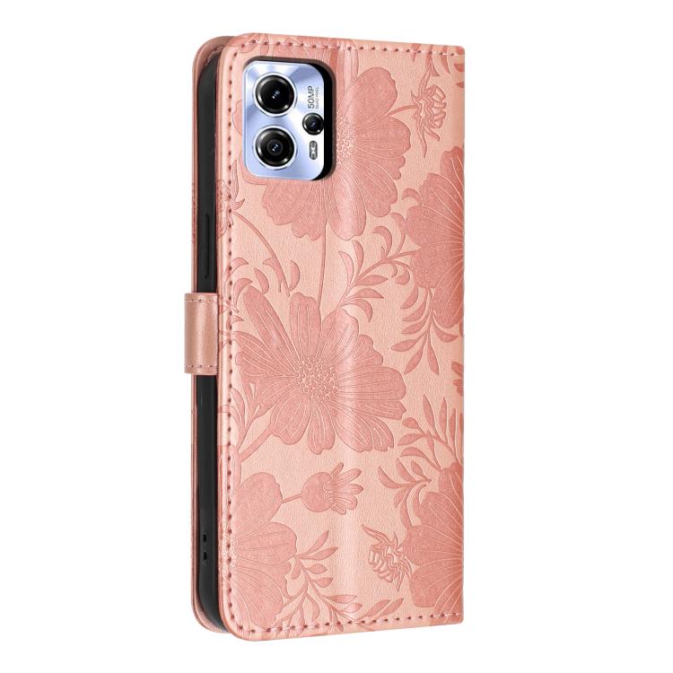 For Motorola Moto G13 / G23 Sunflower Embossed Vegan Leather Phone Case with Small Black Rope