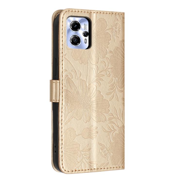 For Motorola Moto G13 / G23 Sunflower Embossed Vegan Leather Phone Case with Small Black Rope