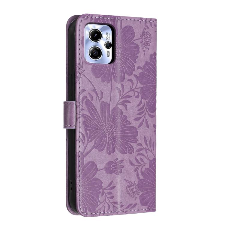 For Motorola Moto G13 / G23 Sunflower Embossed Vegan Leather Phone Case with Small Black Rope