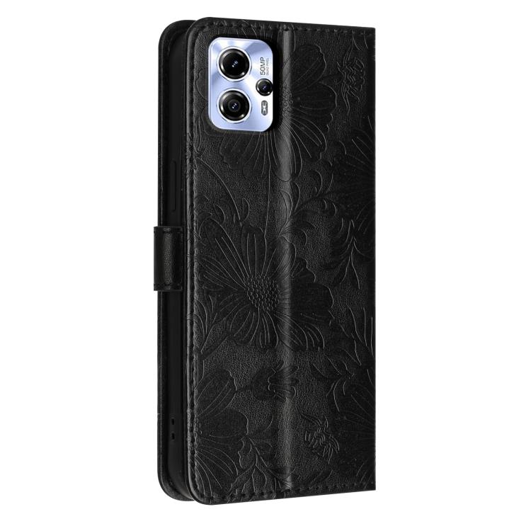 For Motorola Moto G13 / G23 Sunflower Embossed Vegan Leather Phone Case with Small Black Rope