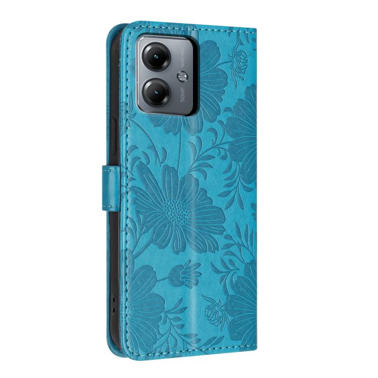For Motorola Moto G14 Sunflower Embossed Vegan Leather Phone Case with Small Black Rope