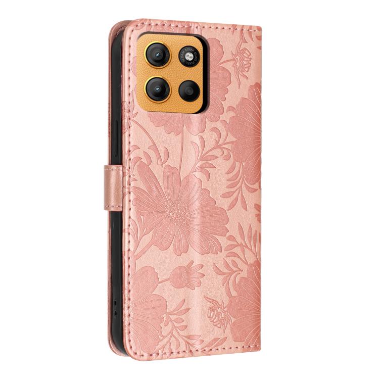 For Motorola Moto G15 Sunflower Embossed Vegan Leather Phone Case with Small Black Rope