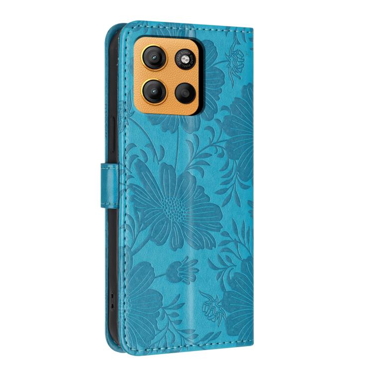 For Motorola Moto G15 Sunflower Embossed Vegan Leather Phone Case with Small Black Rope