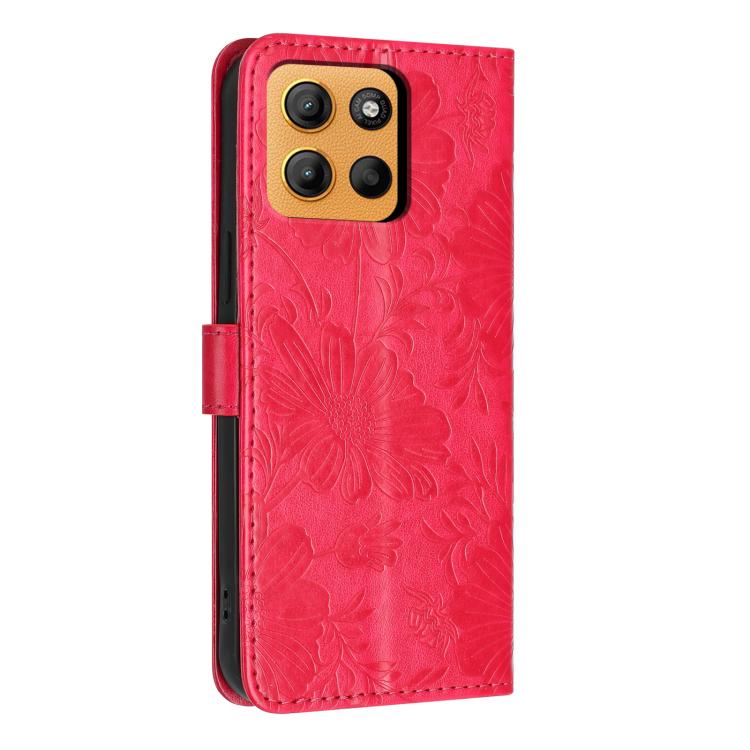 For Motorola Moto G15 Sunflower Embossed Vegan Leather Phone Case with Small Black Rope