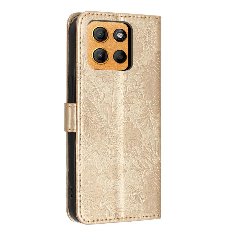 For Motorola Moto G17 / G17 Power 4G Sunflower Embossed Vegan Leather Phone Case with Small Black Rope