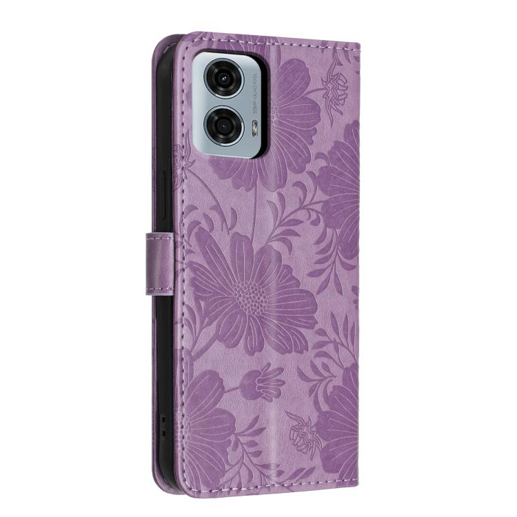 For Motorola Moto G24 Power Sunflower Embossed Vegan Leather Phone Case with Small Black Rope