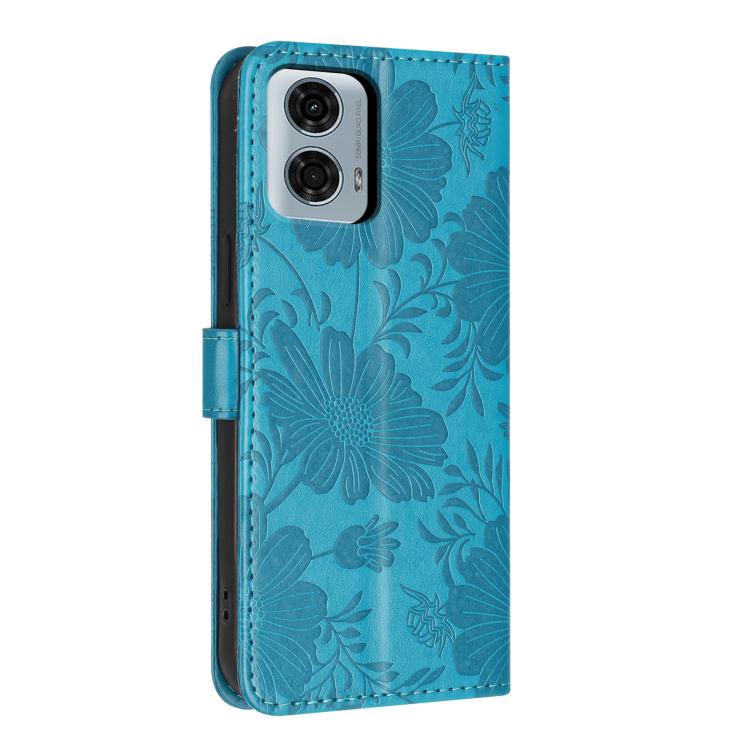 For Motorola Moto G24 Power Sunflower Embossed Vegan Leather Phone Case with Small Black Rope
