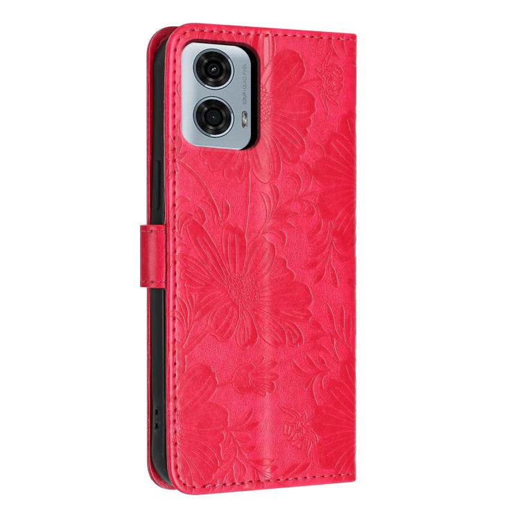 For Motorola Moto G24 Power Sunflower Embossed Vegan Leather Phone Case with Small Black Rope