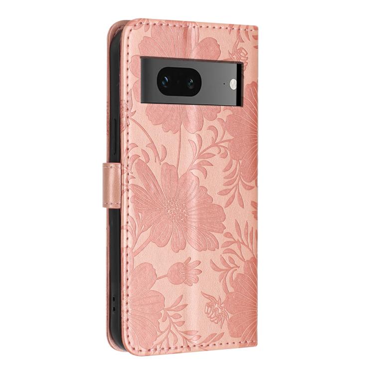 For Google Pixel 7 5G Sunflower Embossed Vegan Leather Phone Case with Small Black Rope