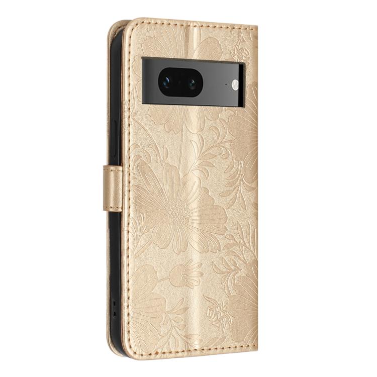For Google Pixel 7 5G Sunflower Embossed Vegan Leather Phone Case with Small Black Rope
