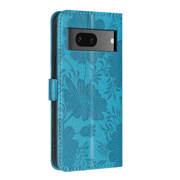 For Google Pixel 7 5G Sunflower Embossed Vegan Leather Phone Case with Small Black Rope