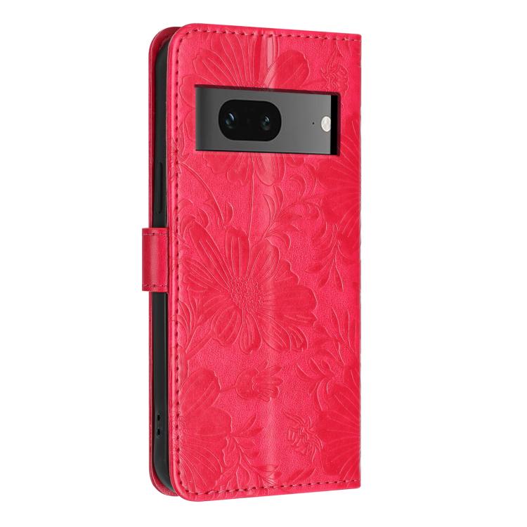 For Google Pixel 7 5G Sunflower Embossed Vegan Leather Phone Case with Small Black Rope