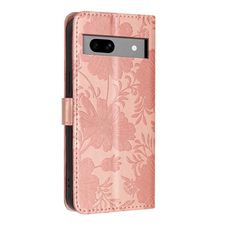 For Google Pixel 7a Sunflower Embossed Vegan Leather Phone Case with Small Black Rope