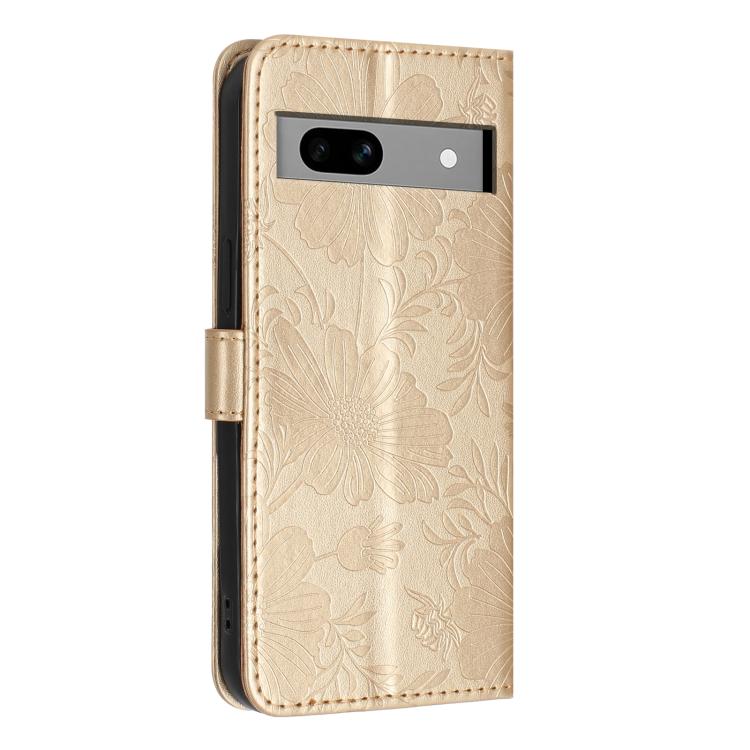 For Google Pixel 7a Sunflower Embossed Vegan Leather Phone Case with Small Black Rope