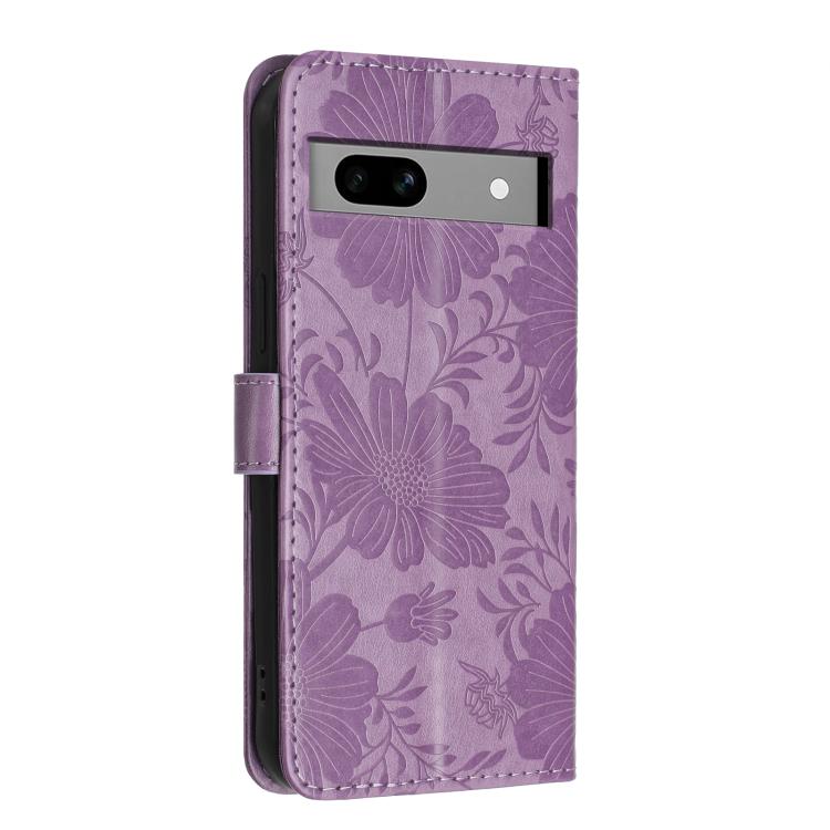 For Google Pixel 7a Sunflower Embossed Vegan Leather Phone Case with Small Black Rope