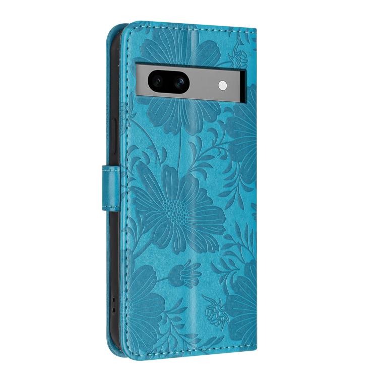For Google Pixel 7a Sunflower Embossed Vegan Leather Phone Case with Small Black Rope