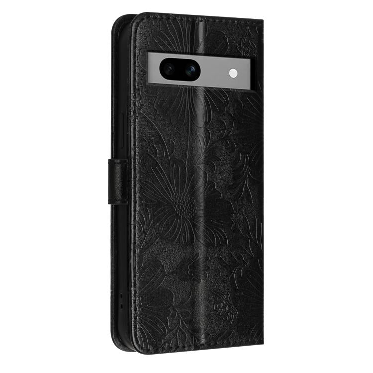 For Google Pixel 7a Sunflower Embossed Vegan Leather Phone Case with Small Black Rope