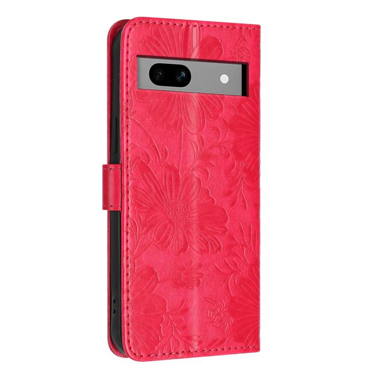 For Google Pixel 7a Sunflower Embossed Vegan Leather Phone Case with Small Black Rope