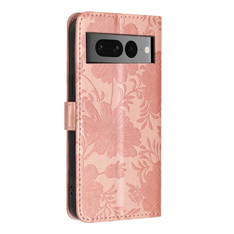 For Google Pixel 7 Pro 5G Sunflower Embossed Vegan Leather Phone Case with Small Black Rope