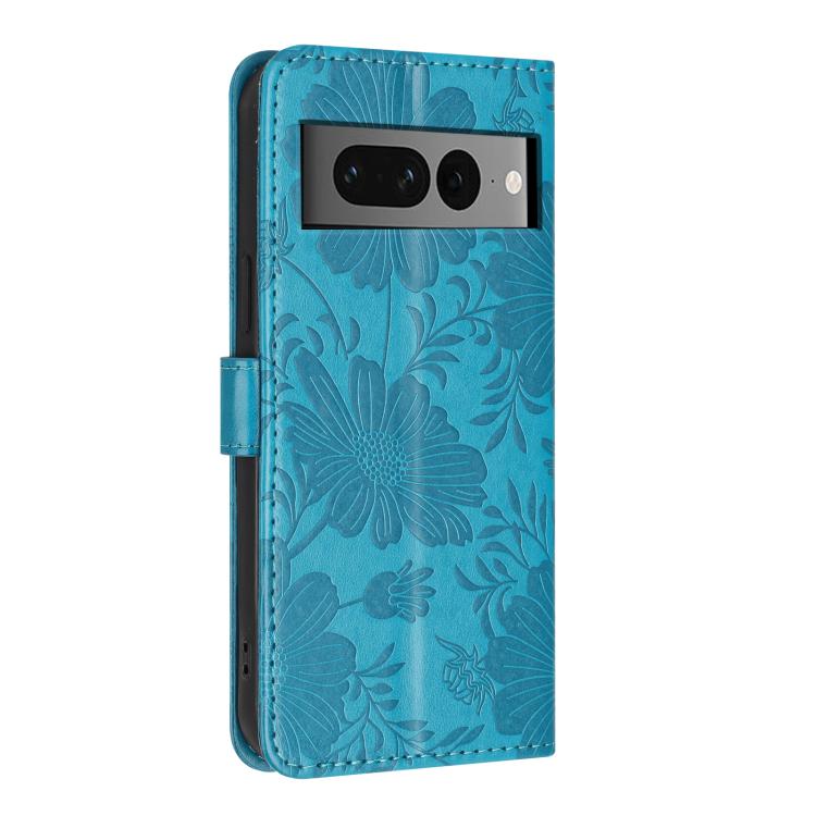 For Google Pixel 7 Pro 5G Sunflower Embossed Vegan Leather Phone Case with Small Black Rope