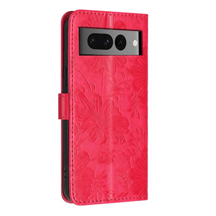 For Google Pixel 7 Pro 5G Sunflower Embossed Vegan Leather Phone Case with Small Black Rope