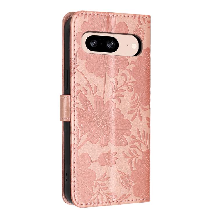 For Google Pixel 8 Sunflower Embossed Vegan Leather Phone Case with Small Black Rope